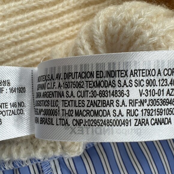 Zara Knit Womens Sweater Shirt Contrast Beige Blue Striped Oversized XS-S NEW - Picture 13 of 14